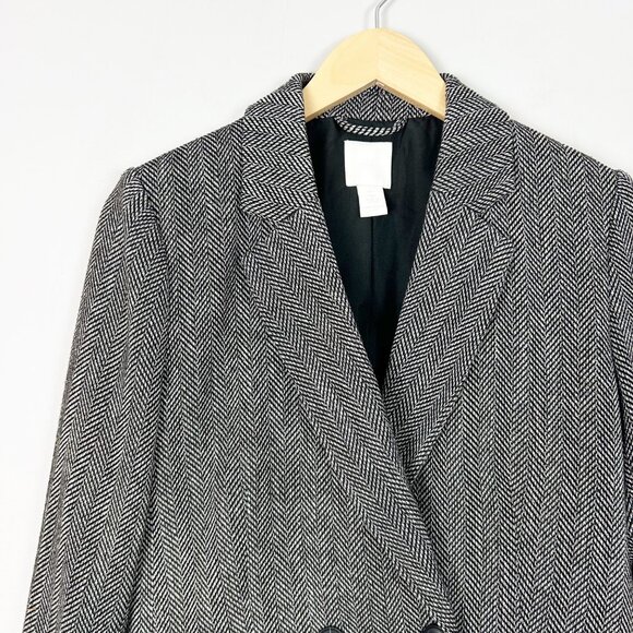 H&M Black & White Herringbone Blazer Jacket Fall Winter Classic Size 6 Women's - Picture 2 of 4